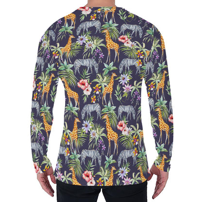 Tropical Zebra Giraffe Pattern Print Men's Long Sleeve T-Shirt
