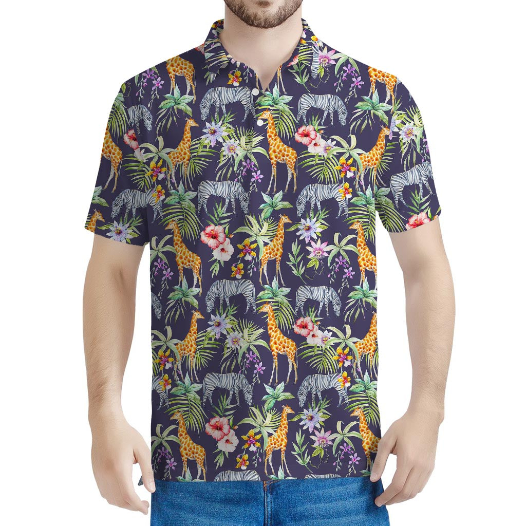 Tropical Zebra Giraffe Pattern Print Men's Polo Shirt