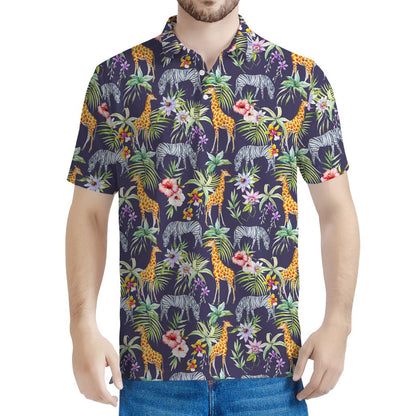 Tropical Zebra Giraffe Pattern Print Men's Polo Shirt