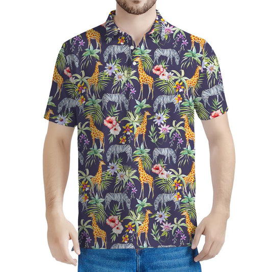 Tropical Zebra Giraffe Pattern Print Men's Polo Shirt