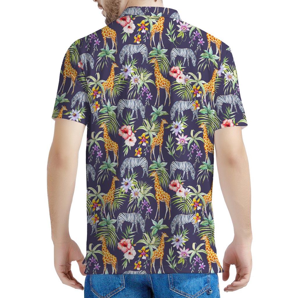 Tropical Zebra Giraffe Pattern Print Men's Polo Shirt