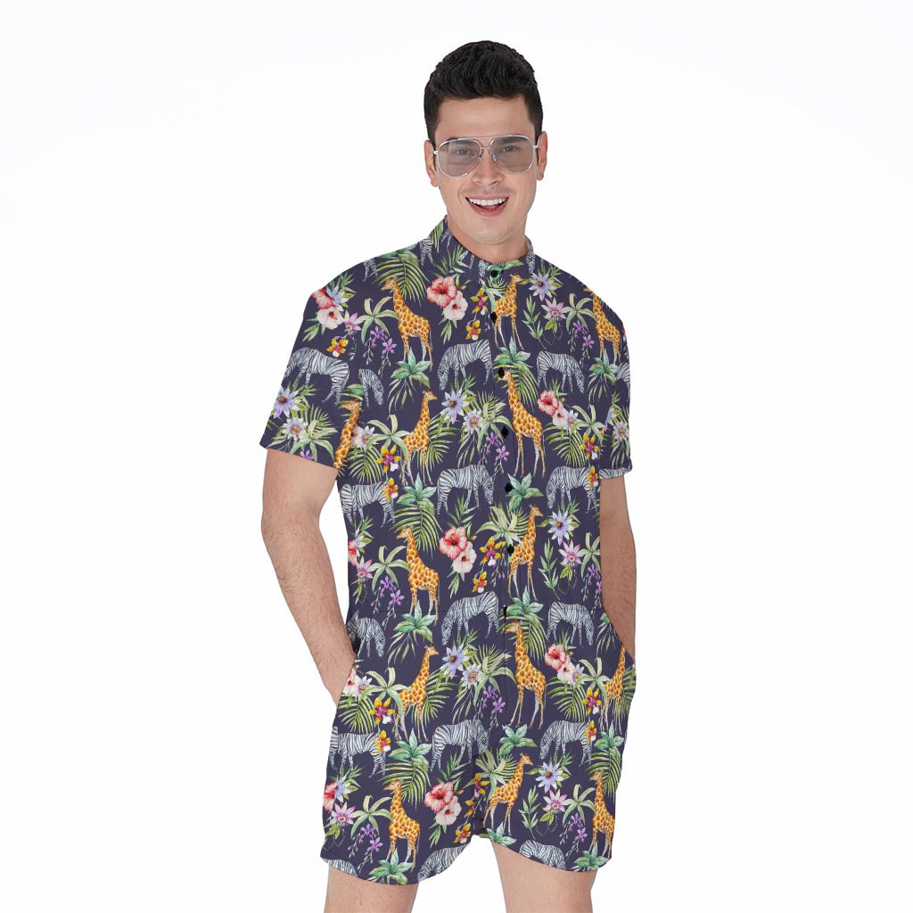 Tropical Zebra Giraffe Pattern Print Men's Rompers