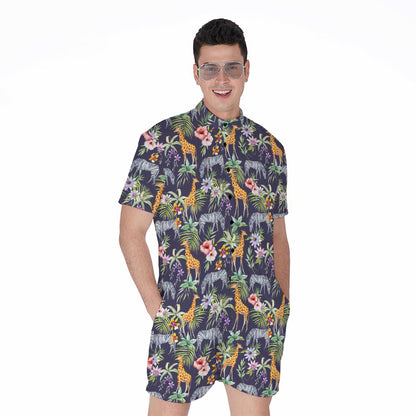 Tropical Zebra Giraffe Pattern Print Men's Rompers