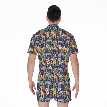 Tropical Zebra Giraffe Pattern Print Men's Rompers
