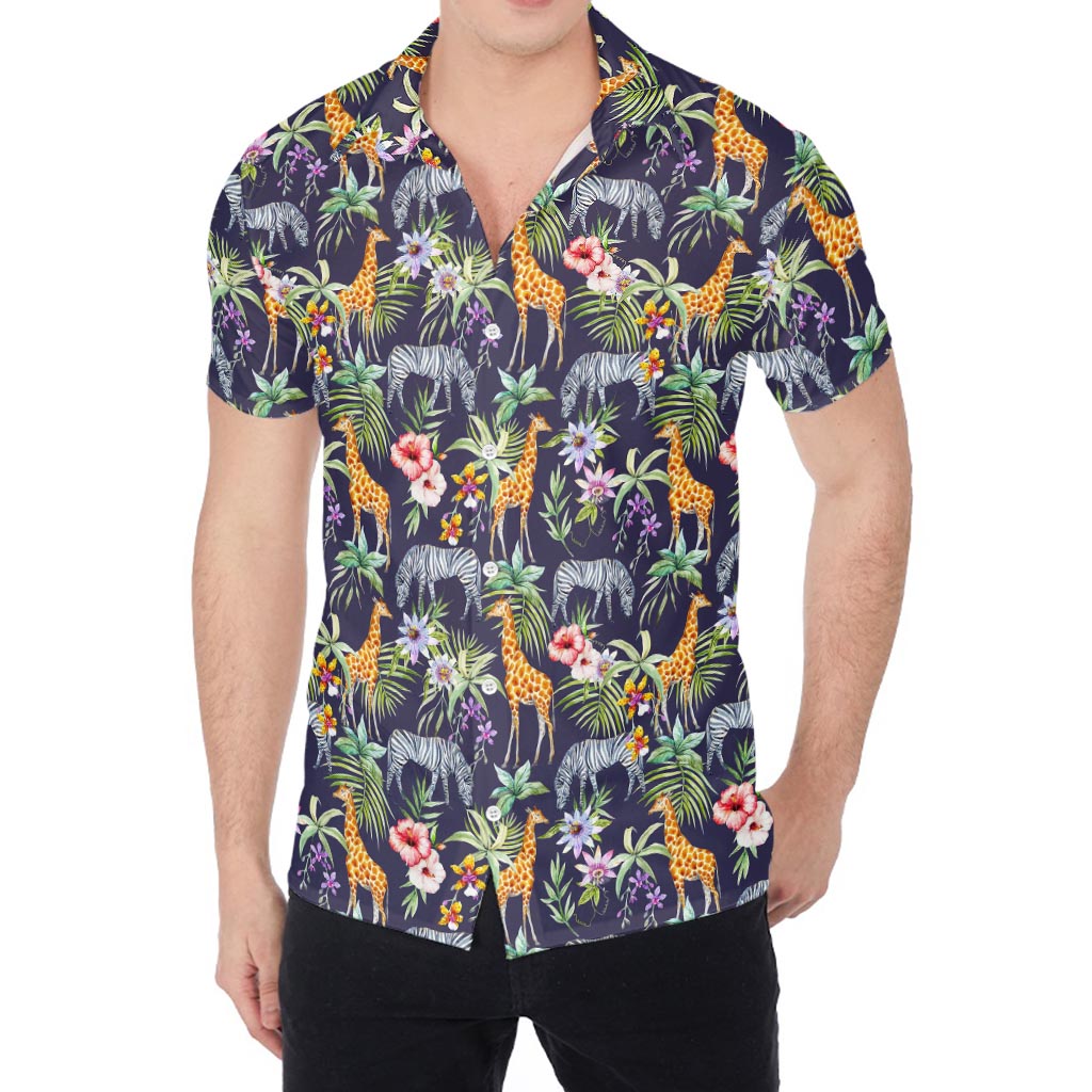 Tropical Zebra Giraffe Pattern Print Men's Shirt