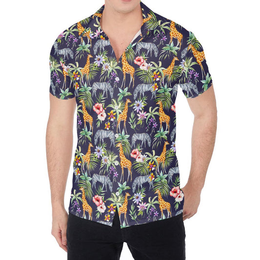 Tropical Zebra Giraffe Pattern Print Men's Shirt