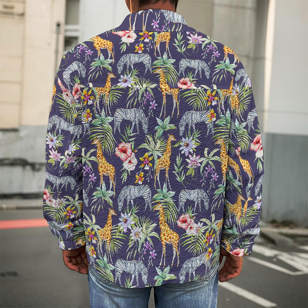 Tropical Zebra Giraffe Pattern Print Men's Shirt Jacket