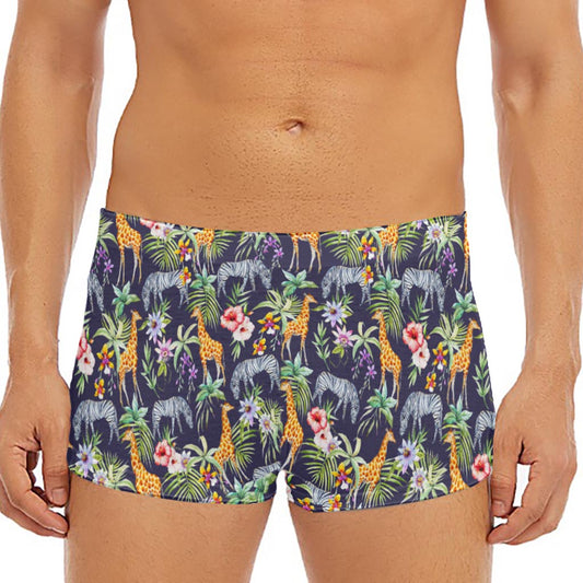 Tropical Zebra Giraffe Pattern Print Men's Short Boxer Briefs