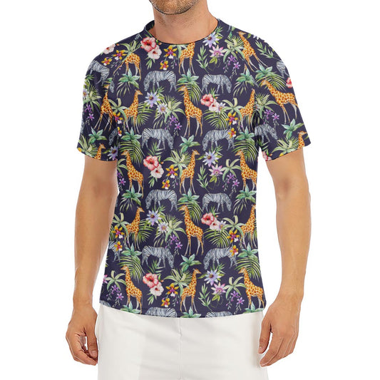 Tropical Zebra Giraffe Pattern Print Men's Short Sleeve Rash Guard