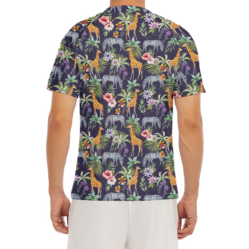 Tropical Zebra Giraffe Pattern Print Men's Short Sleeve Rash Guard