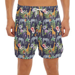 Tropical Zebra Giraffe Pattern Print Men's Split Running Shorts