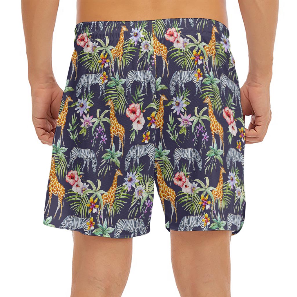Tropical Zebra Giraffe Pattern Print Men's Split Running Shorts