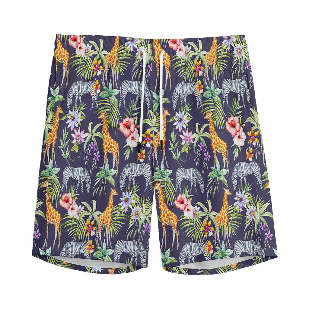 Tropical Zebra Giraffe Pattern Print Men's Sports Shorts