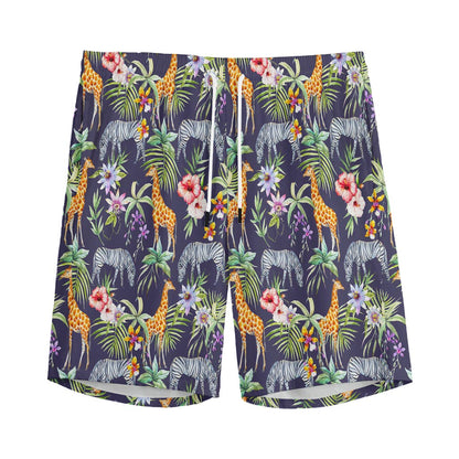 Tropical Zebra Giraffe Pattern Print Men's Sports Shorts