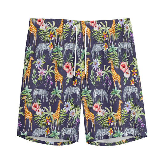 Tropical Zebra Giraffe Pattern Print Men's Sports Shorts