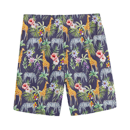 Tropical Zebra Giraffe Pattern Print Men's Sports Shorts