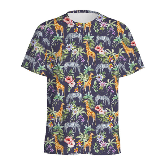 Tropical Zebra Giraffe Pattern Print Men's Sports T-Shirt