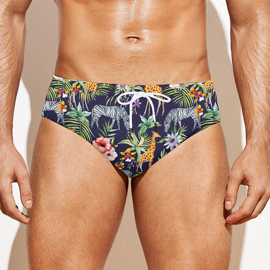 Tropical Zebra Giraffe Pattern Print Men's Swim Briefs