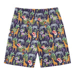 Tropical Zebra Giraffe Pattern Print Men's Swim Trunks