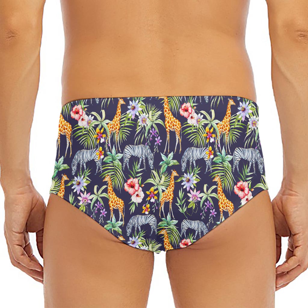 Tropical Zebra Giraffe Pattern Print Men's Triangle Swim Briefs