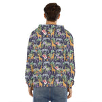 Tropical Zebra Giraffe Pattern Print Men's Velvet Pullover Hoodie