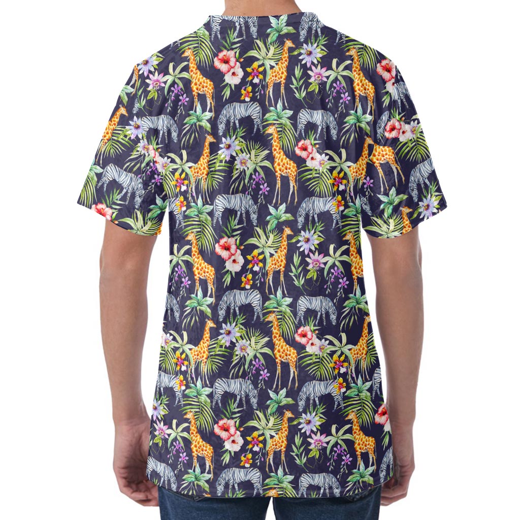 Tropical Zebra Giraffe Pattern Print Men's Velvet T-Shirt
