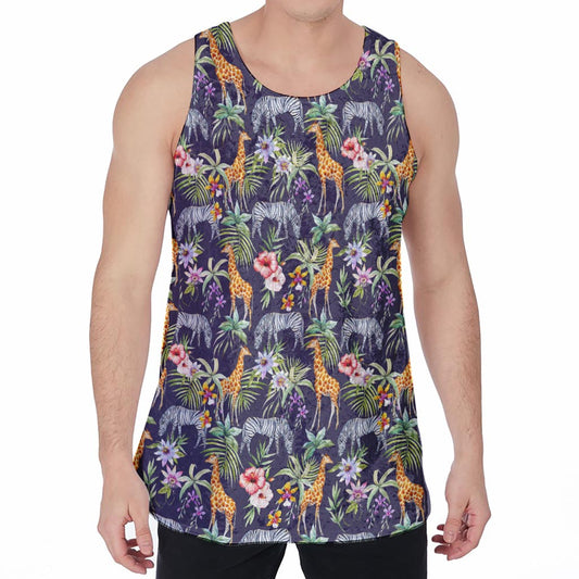 Tropical Zebra Giraffe Pattern Print Men's Velvet Tank Top