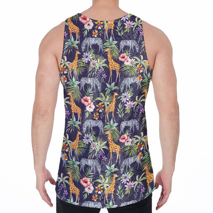 Tropical Zebra Giraffe Pattern Print Men's Velvet Tank Top