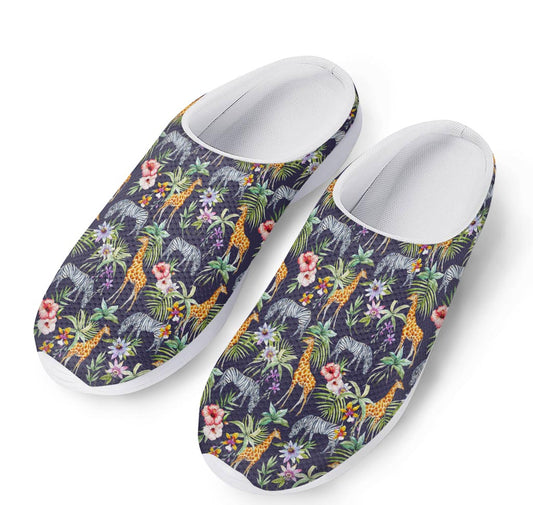 Tropical Zebra Giraffe Pattern Print Mesh Casual Shoes
