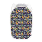 Tropical Zebra Giraffe Pattern Print Mesh Laundry Hamper