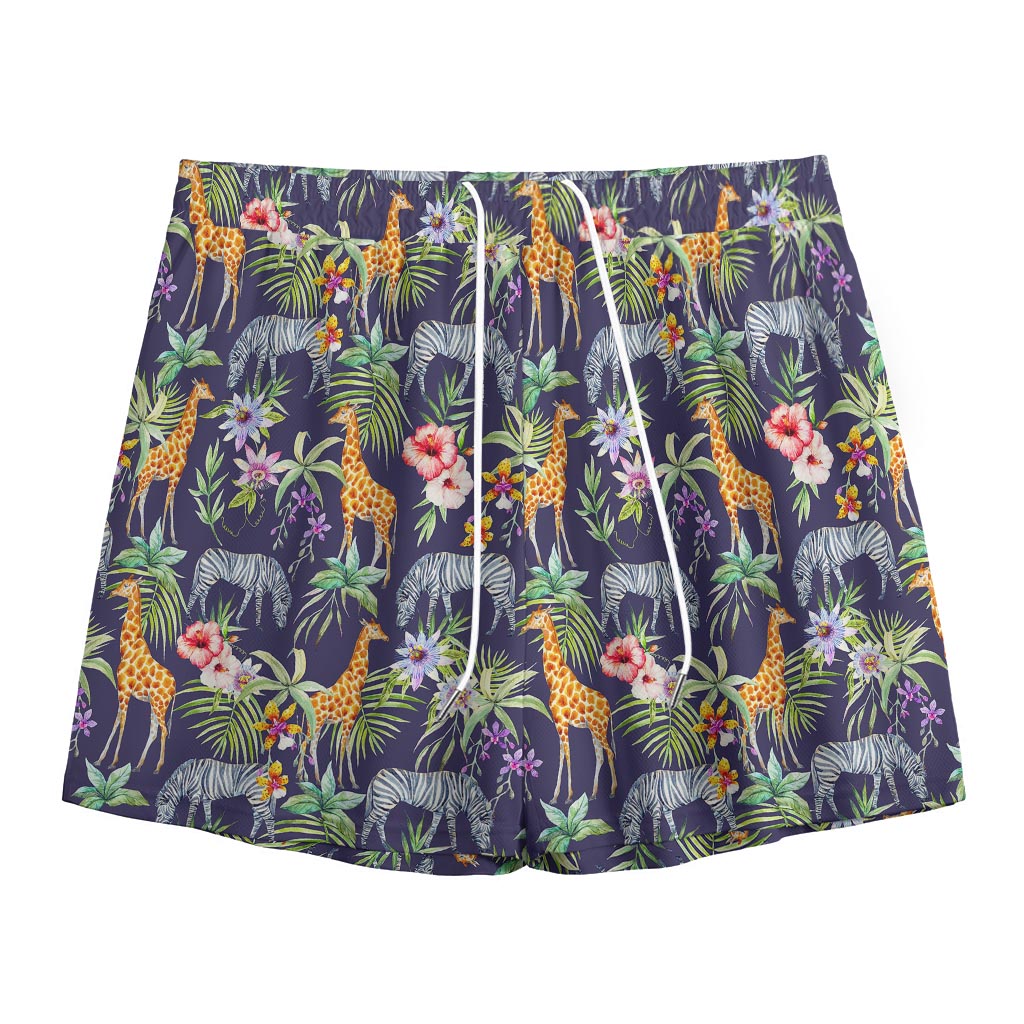 Tropical Zebra Giraffe Pattern Print Mesh Shorts