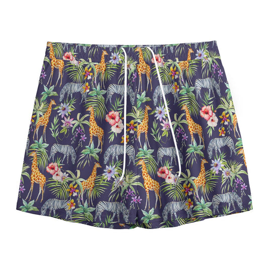 Tropical Zebra Giraffe Pattern Print Mesh Shorts