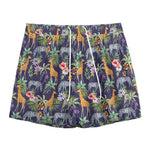 Tropical Zebra Giraffe Pattern Print Mesh Shorts