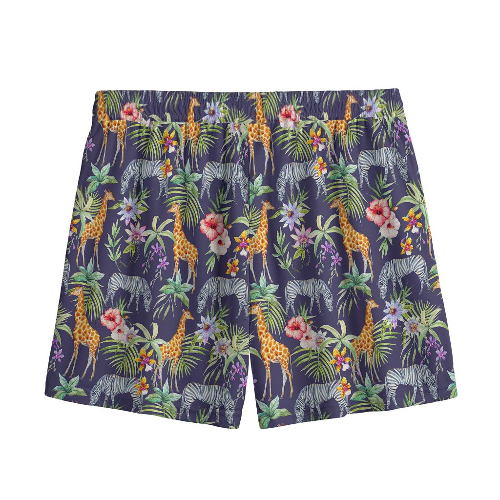 Tropical Zebra Giraffe Pattern Print Mesh Shorts