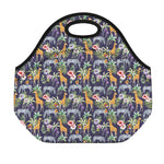 Tropical Zebra Giraffe Pattern Print Neoprene Lunch Bag