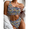 Tropical Zebra Giraffe Pattern Print One Shoulder Bikini Set