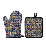 Tropical Zebra Giraffe Pattern Print Oven Mitt And Pot Holder Set