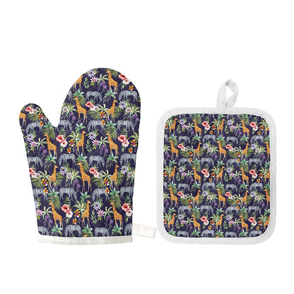 Tropical Zebra Giraffe Pattern Print Oven Mitt And Pot Holder Set