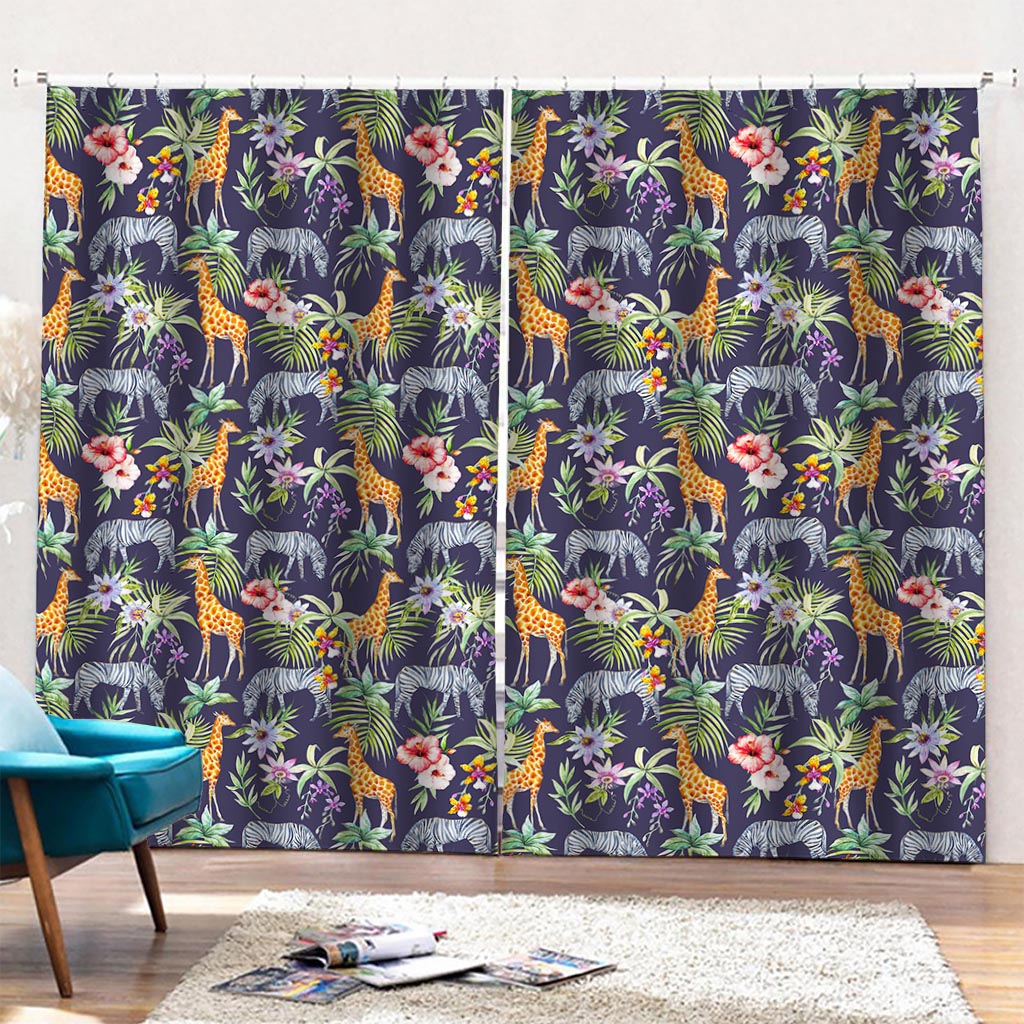 Tropical Zebra Giraffe Pattern Print Pencil Pleat Curtains