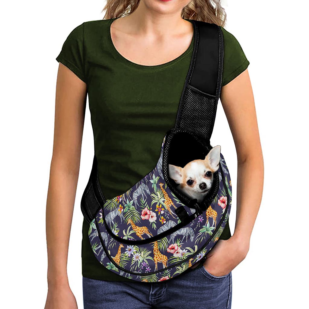 Tropical Zebra Giraffe Pattern Print Pet Sling Carrier