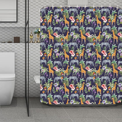 Tropical Zebra Giraffe Pattern Print Polyester Shower Curtain