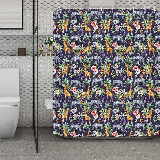Tropical Zebra Giraffe Pattern Print Polyester Shower Curtain