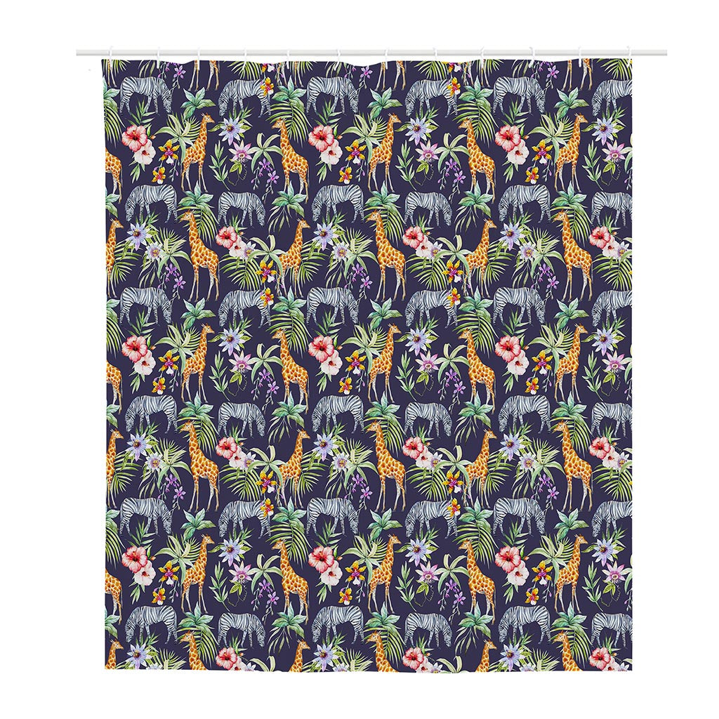 Tropical Zebra Giraffe Pattern Print Polyester Shower Curtain