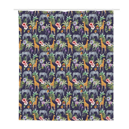 Tropical Zebra Giraffe Pattern Print Polyester Shower Curtain