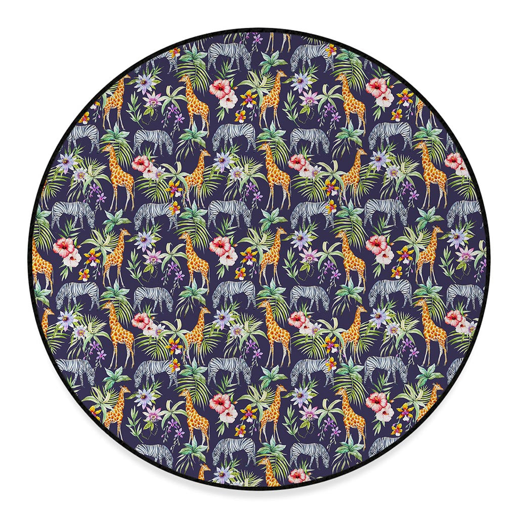 Tropical Zebra Giraffe Pattern Print Round Floor Mat