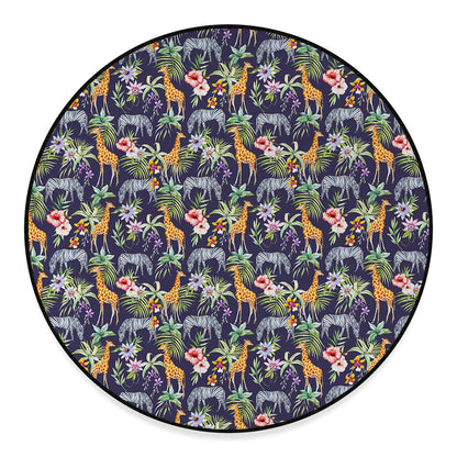 Tropical Zebra Giraffe Pattern Print Round Floor Mat