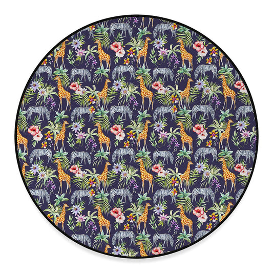 Tropical Zebra Giraffe Pattern Print Round Floor Mat