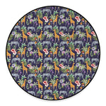 Tropical Zebra Giraffe Pattern Print Round Floor Mat