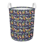 Tropical Zebra Giraffe Pattern Print Round Laundry Basket