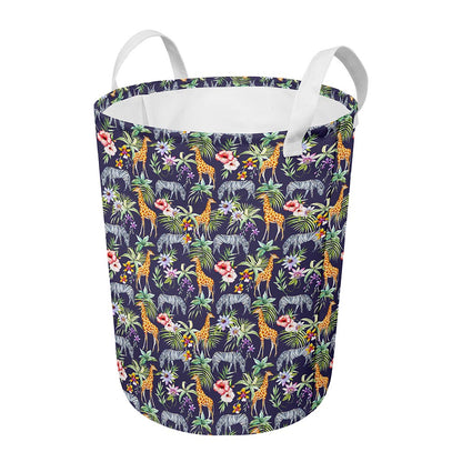 Tropical Zebra Giraffe Pattern Print Round Laundry Basket